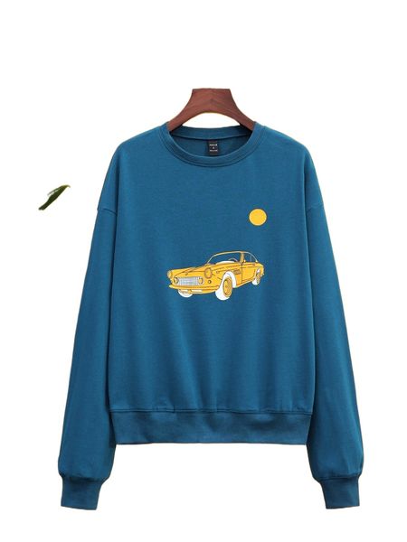 

x olinevod cartoon & dot graphic drop shoulder pullover o24n#, Black