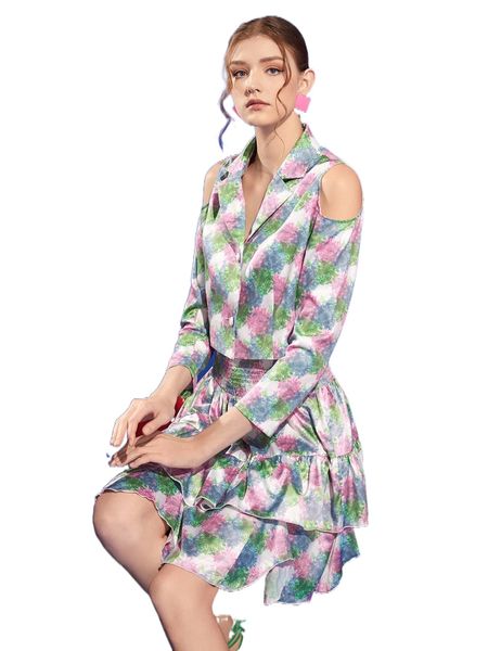 

x bethany grace tie dye cold shoulder blazer v697#, White