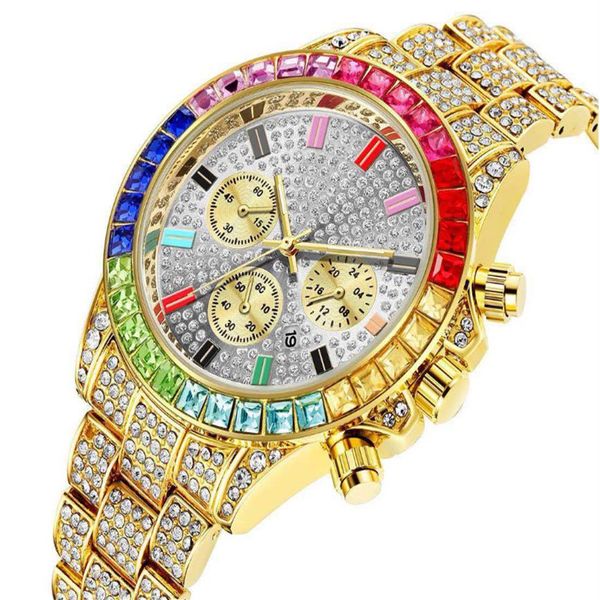 

pintime luxury full crystal diamond quartz calendar cwp mens watch decorative three subdials shining men watches factory direct wr2872, Slivery;brown
