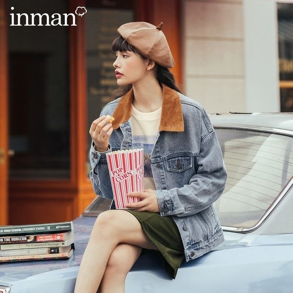 

inman retro style autumn winter arrival fashion korean loose shape women jeans jacket coat 201029, Black;brown