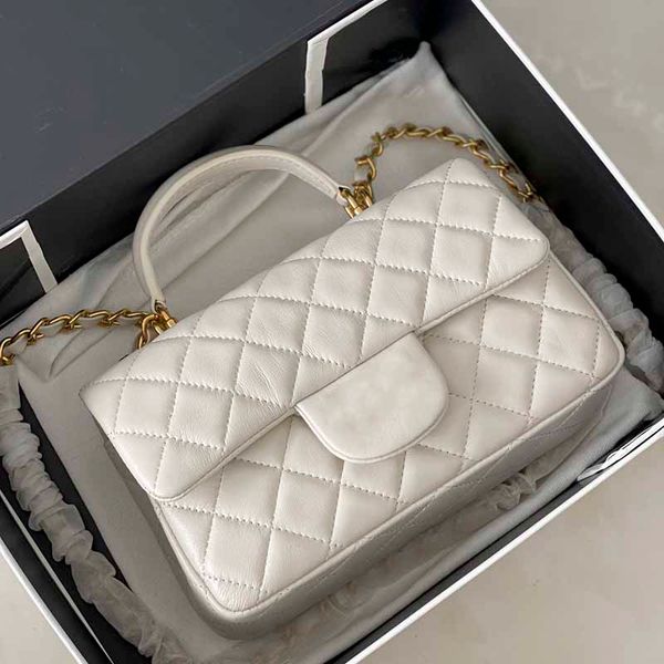 

20cm fashion ladies designer bags white/black sheepskin shoulder bag handbags leather handle classic handbag golden chain crossbody bags for