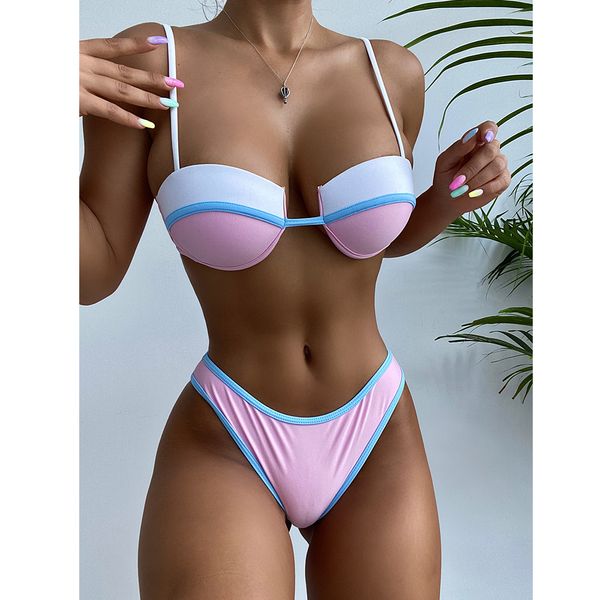 

new splicing brazilian bikini women swimwear female swimsuit two pieces bikini set bather bathing suits beachwear swim lady, White;black