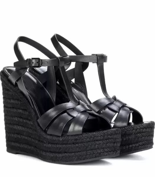

female sandals cowhide genuine leather luxury designer wedge women rivet shoes black