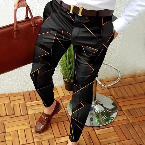 Erkek pantolon erkekler ince fit baskı fermuar düğmesi pantolon takım elbise erkek rahat moda uzun jean cutmen's