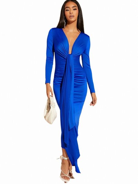 

bae plunging neck draped front bodycon dress a63z#, Black;gray