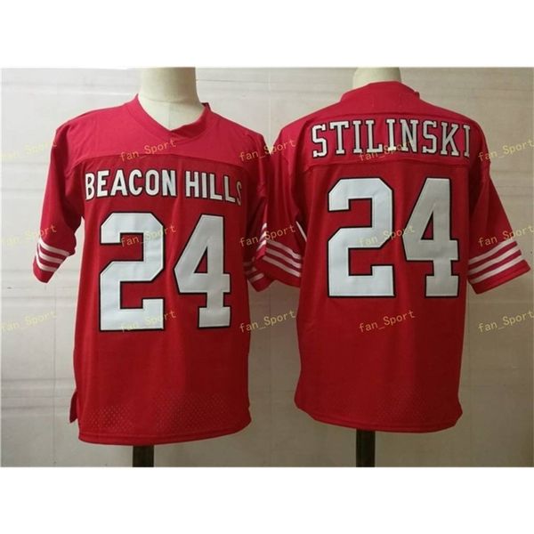 NIK1 NCAA Beacon Hills #24 Stilinski Red College Futbol Forması Maroon Forma Formaları Gömlekler S-3XL