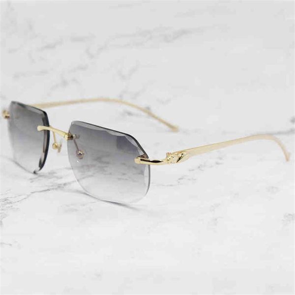 

2022 factory whole new luxury designer men rimless panther diamond cut stylish sunglasses vintage driving shades gafas de sol300b, White;black
