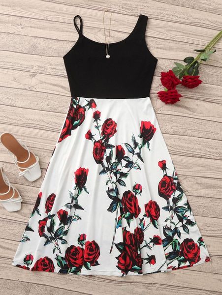 

floral print asymmetric neck dress 31kn#, Black;gray