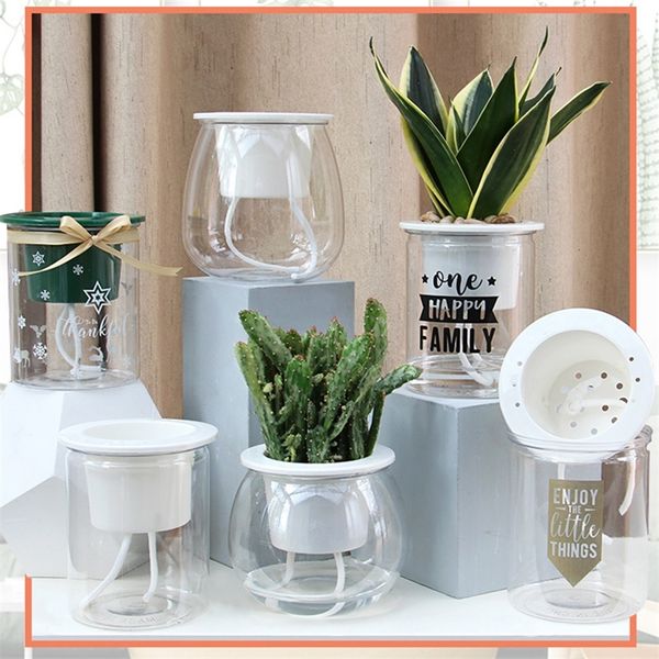 FU 220714 Self Watering Mini Succulent Planter - Modern Indoor Home Garden Decorative Pot w/ Garden Supplies