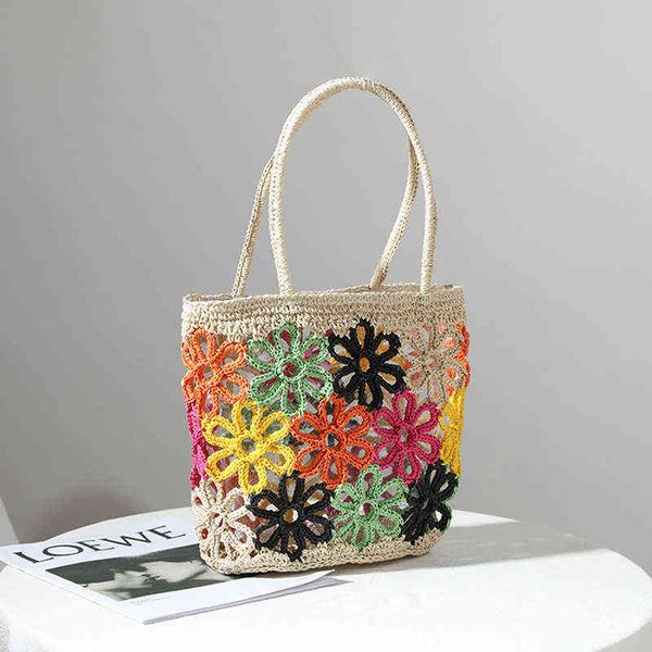 Borse da sera Summer Hollow Flower Straw Bohemian Spalla Corda di carta tessuta per borse da donna 2022 Travel Beach Tote Clutch 220507