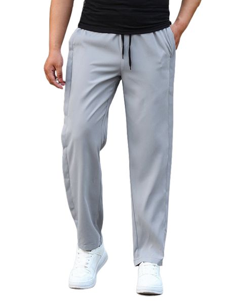 

men drawstring waist straight leg pants l7qr#, Black