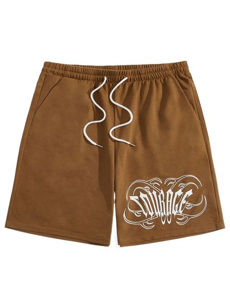 

romwe guys letter graphic shorts v8r2#, White;black
