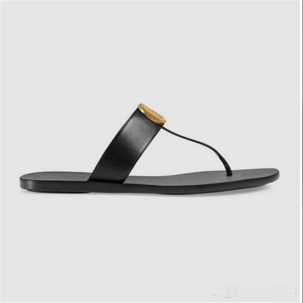 

men women slippers slide sandals designer shoes luxury summer fashion wide flat slippery with thick slipper flip flops real leathe204a, Black