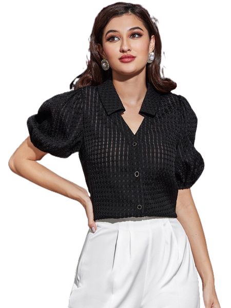 

modely button front puff sleeve shirt d0ur#, White