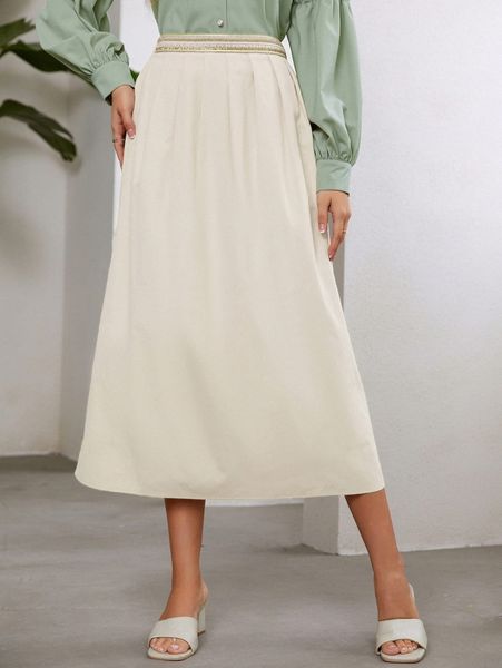 

contrast tape waist pleated skirt e7zy#, Black