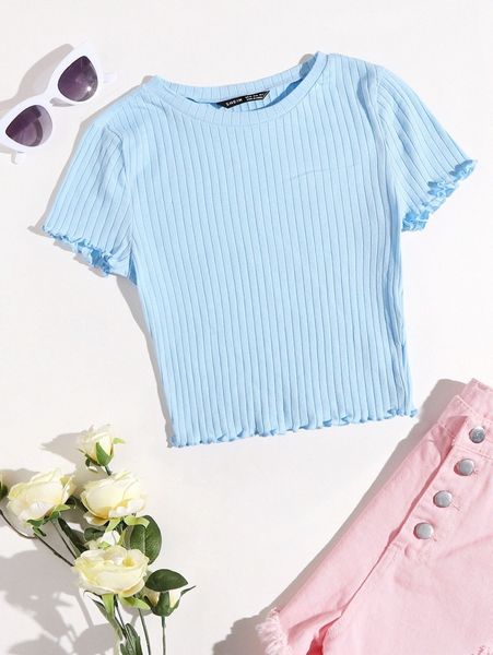 

solid lettuce trim rib-knit tee h2j4#, White