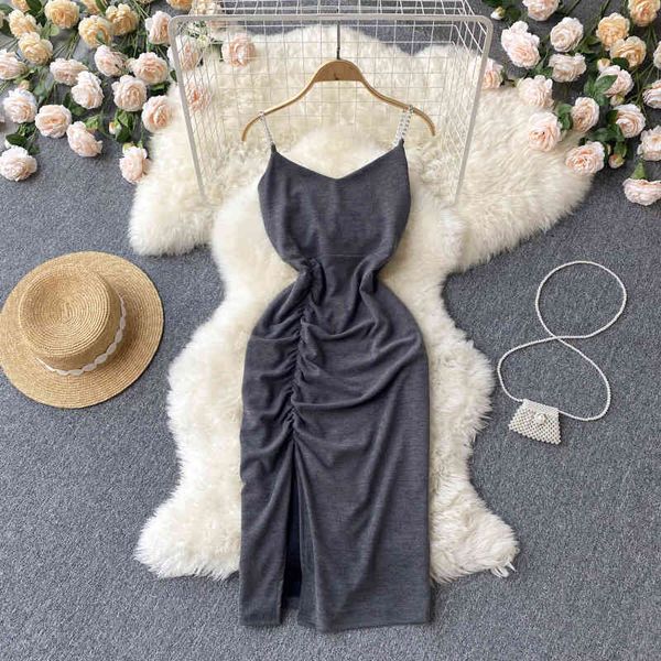 

casual dresses design sense niche pleated dress summer french temperament black suspender skirt knee length njc5, Black;gray