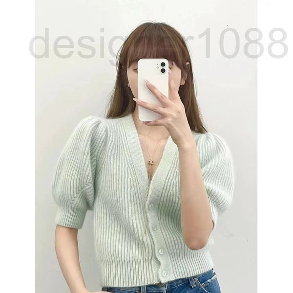 

women's hoodies & sweatshirts designer sijia 2022 early autumn new v-neck bubble sleeve knitted short korean gentle mohair cardigan wwu, Black