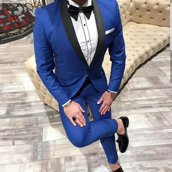 Royal Blue Damat Smokin Groomsmen için Smokin Sinek Slim Fit Men Suit 2 Parçalı Balo Blazer Pantolon En Son Stil