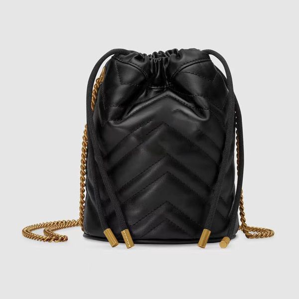 

marmont biucket new luxury design quilted leather mini bucket bag chain strap and drawstring closure shoulder bag crossbody bag