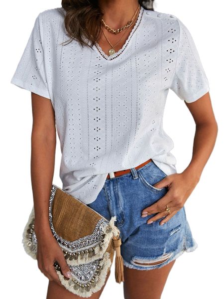 

solid button detail schiffy tee 906c#, White