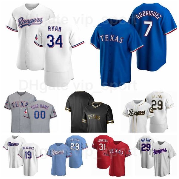 

xflsp 7 ivan rodriguez jersey baseball 19 juan gonzalez 29 adrian beltre 31 ferguson jenkins 32 josh hamilton 34 nolan ryan man woman youth, Black