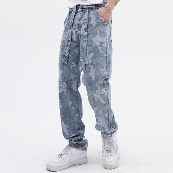 

casual denim trousers men and women straight loose oversized jeans pants, Blue