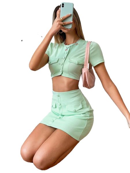 

x anitta flap detail button front & skirt h81p#, White