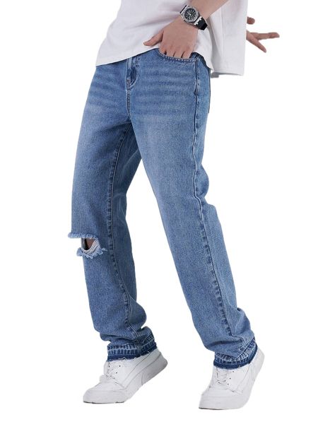 

men ripped cut out jeans u1sx#, Blue