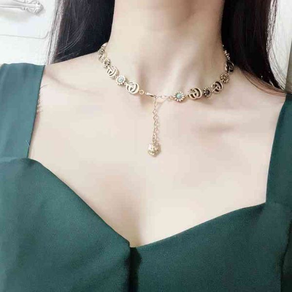 

76% off designer jewelry high version 1.1 daisy flower tiger head double necklace women's fashion old clavicle chain, Silver