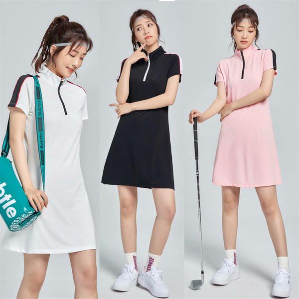 

lu quick dry breathable fitness tennis skirt yoga dress short sleeves hit color fashion body dres dance personalized sports badmin213w, White;black