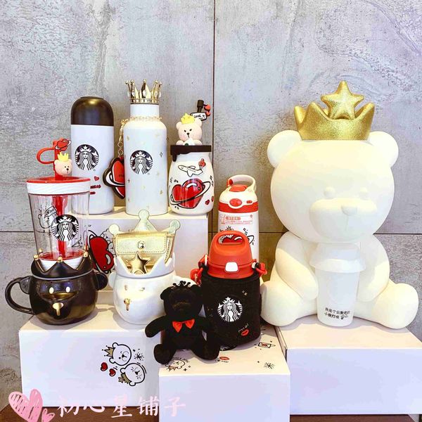 

starbucks 2021 valentine's day gift magic crown love rainbow bear couple cup glass straw cup