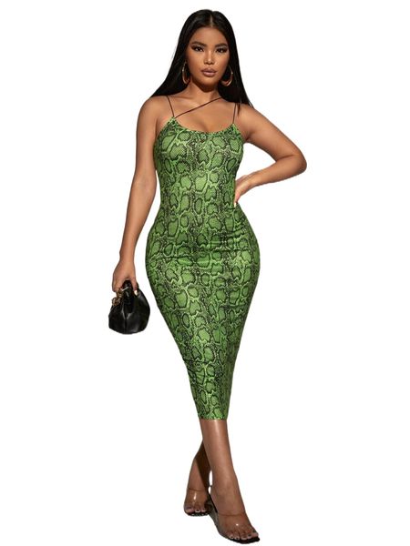 

snakeskin print asymmetrical strap bodycon dress j3mo#, Black;gray