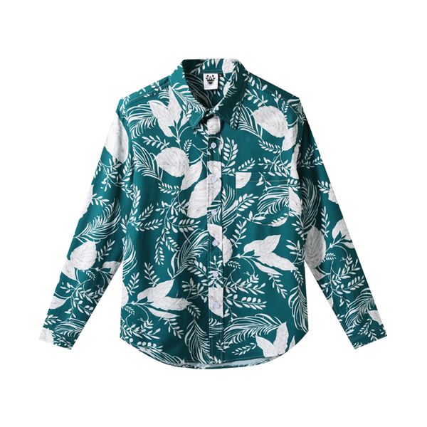 

european and american men's wear summer 2022 new long sleeve lapel single breasted green court print fashion shirt, White;black