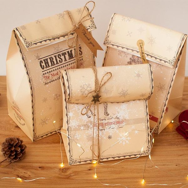 Confezione regalo Borsa per vestiti in carta Kraft retrò natalizia Piccola caramella biscotto Cioccolato Tasca piatta Confezione Decorazione Borsa per regaliRegalo