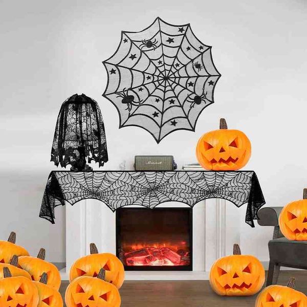 

factory outlet halloween decoration black spider web lace tablecloth table flag curtain fireplace scarf stove towel lampshade