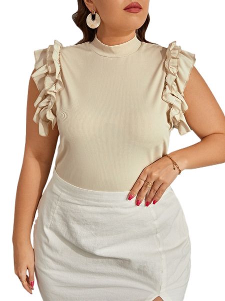 

plus mock neck layered ruffle tee 82qe#, Black