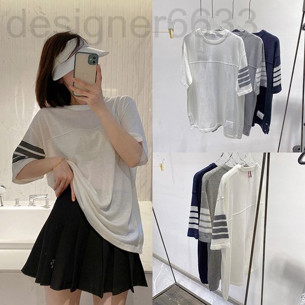 

women's t-shirt designer correct version summer four bar 22stb round neck short sleeve t-shirt couple loose fashion casual men's a, White