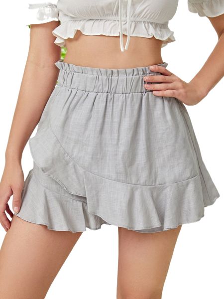 

paperbag waist ruffle trim skort b7sk#, White;black
