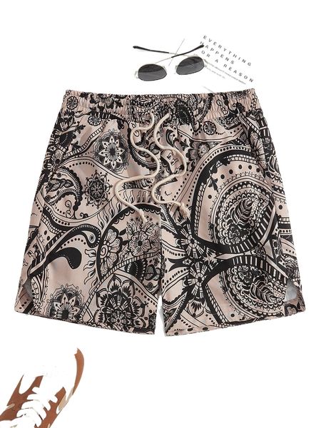 

men floral & paisley print drawstring waist shorts u0gi#, White;black