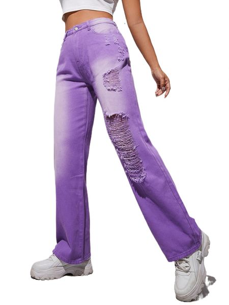 

high waisted ripped straight leg jeans s9oq#, Blue