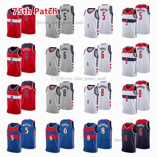 

printed 75th patch city basketball jerseys montrezl 6 harrell rui 8 hachimura cassius 5 winston jersey color white blue red custom, Black;red