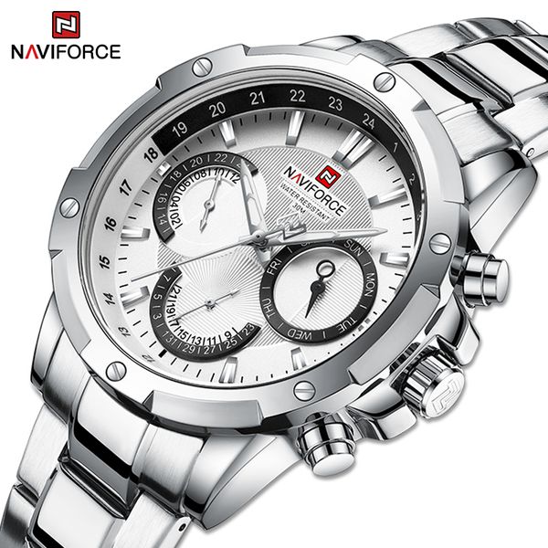 

naviforce watches for men fashion casual quartz wristwatch waterproof stainless steel silver male watch analog date clock 2021