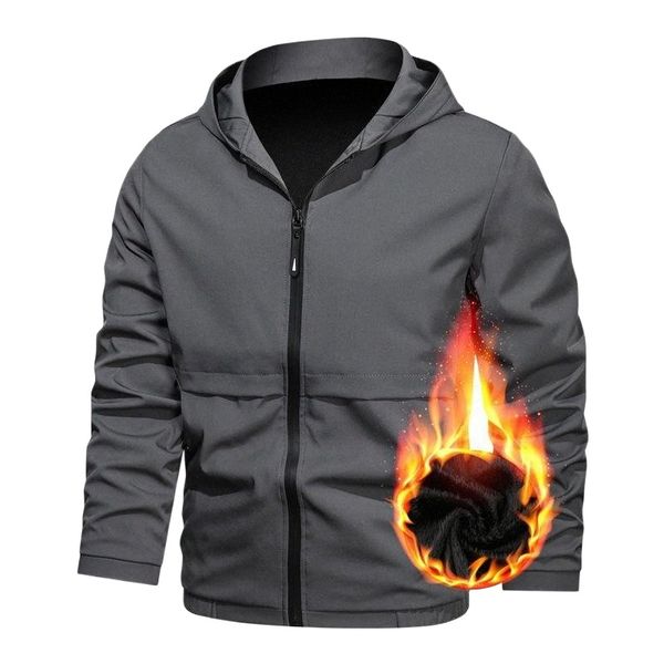 

men's jackets solid color hoodie jacket men casual windproof outdoor zipper basic mens winter fashion warm for 1 c5i2#, Black;brown