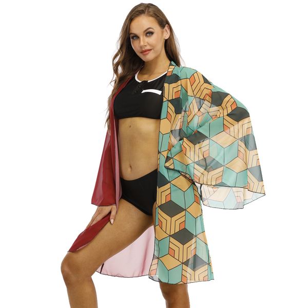 

women's swimwear summer print biki three-piece beach kimono suit, White;black