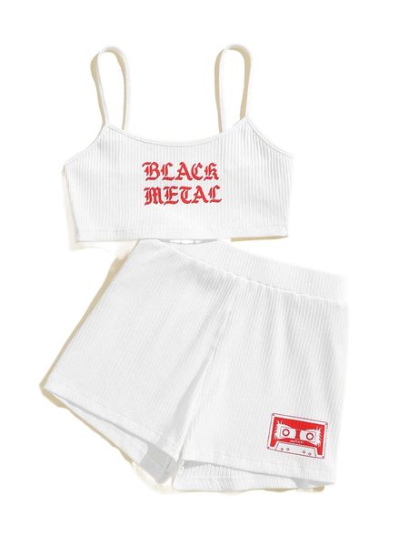

x nemons letter graphic crop cami & shorts x61i#, White