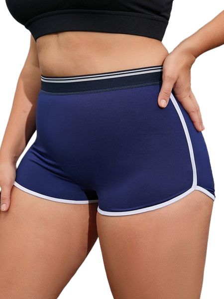 

plus contrast binding striped tape sports shorts d2xb#, Black