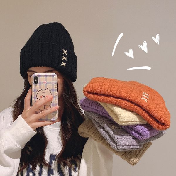 

tiktok selling winter hat women s autumn versatile korean thickened warm ear protection knitted orange cap for women 220817, Blue;gray