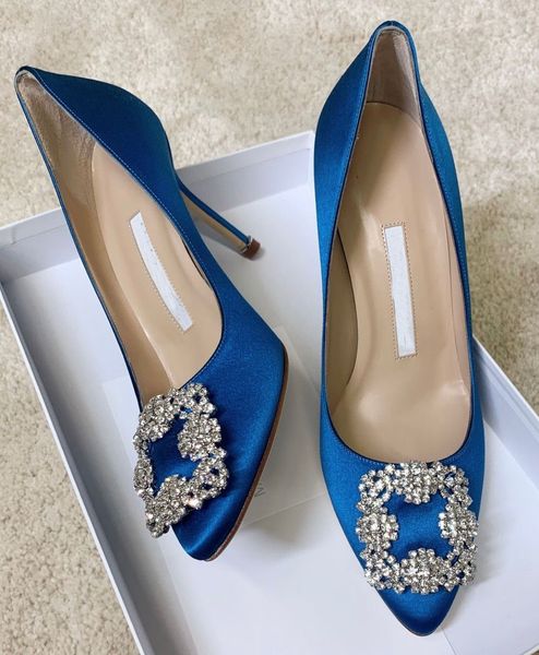 

summer luxury hangisi silk satin sandals shoes women jewel crystal buckle embellished pumps party wedding dress lady elegant high heels eu35, Black