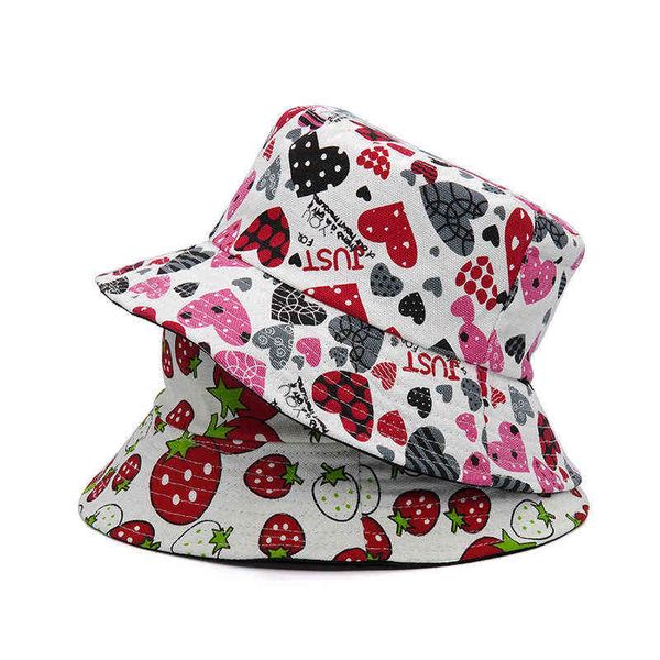 

stingy brim hats two side reversible fruit lemon bucket for men women fisherman heart print panama bob summer female 220329, Blue;gray